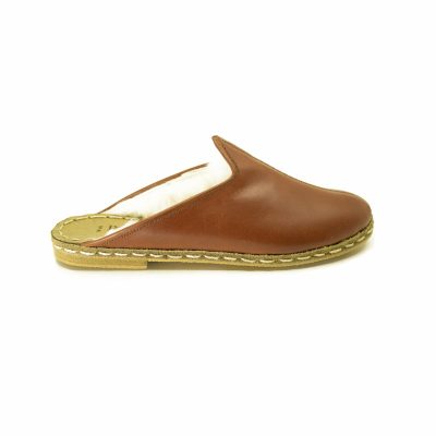 Kürklü Kahverengi Erkek Kapalı Terlik Dana Derisi Yemeni Çarık
