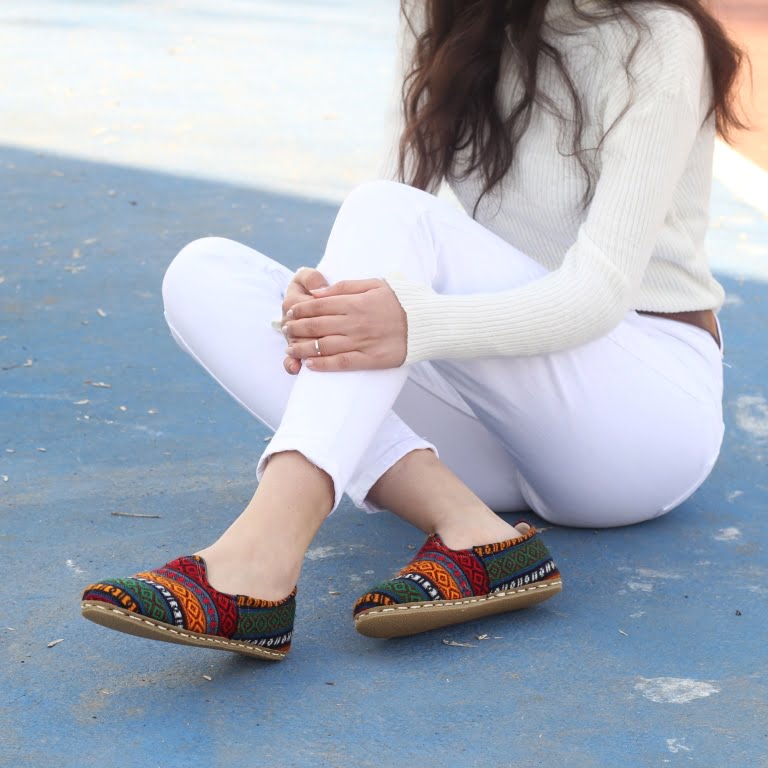 Kadın Ayakkabı Düz Yemeni Yeşilli Kilim - Görsel 9