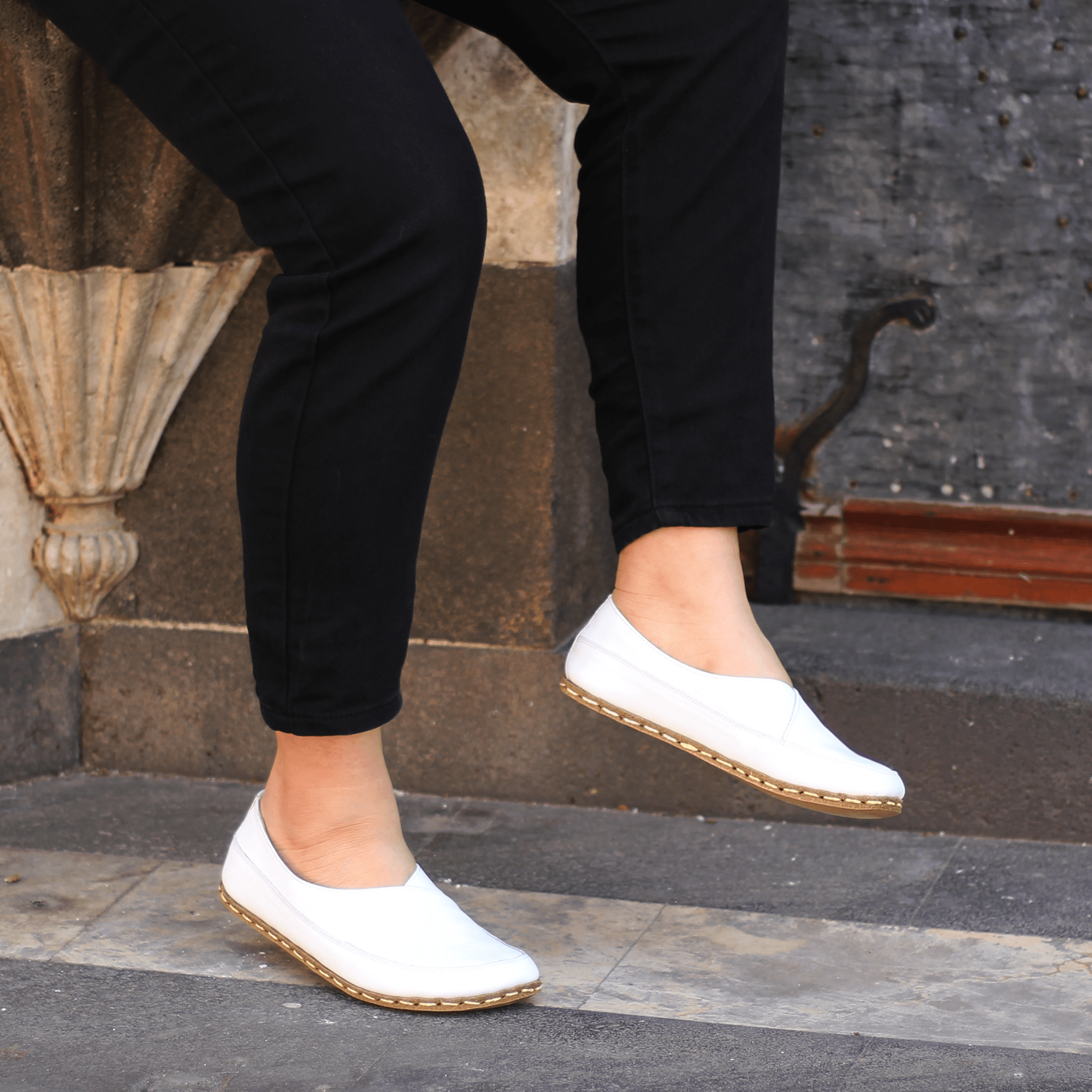 1 El Yapımı Barefoot Yalınayak Kadın Deri Sevim Model, Beyaz - Görsel 1
