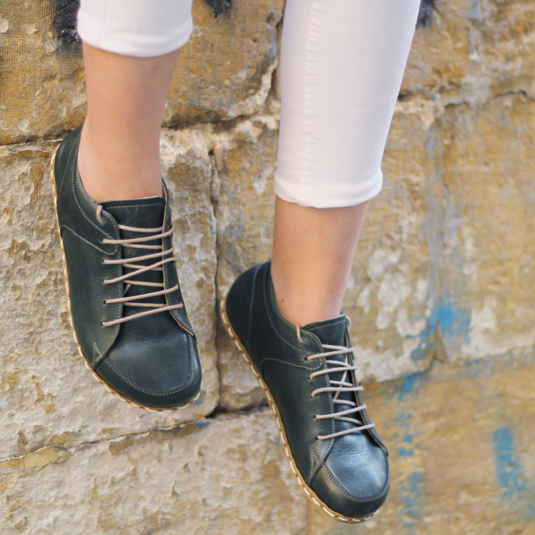 El Yapımı Barefoot Yalınayak Kadın Deri Sneakers Model, Petrol Yeşili - Görsel 3