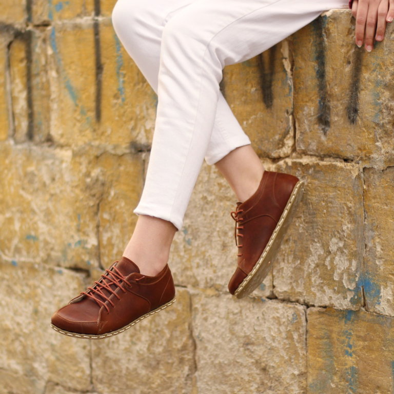 El Yapımı Barefoot Yalınayak Kadın Deri Sneakers Model, Crazy Kahve - Görsel 7
