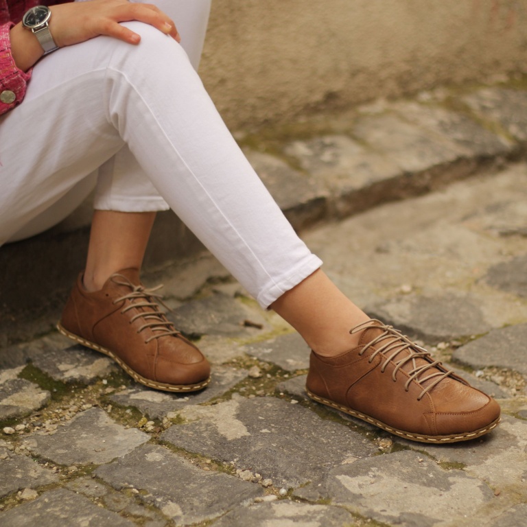 El Yapımı Barefoot Yalınayak Kadın Deri Sneakers Model, Mat Kahve - Görsel 7