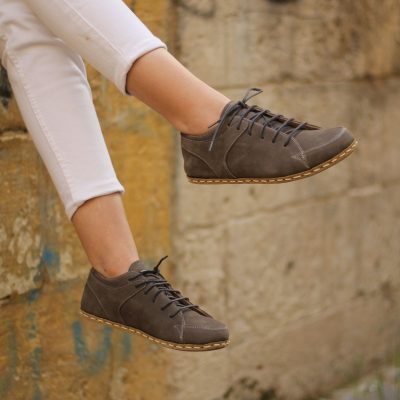 El Yapımı Barefoot Yalınayak Kadın Deri Sneakers Model, Gri Nubuk