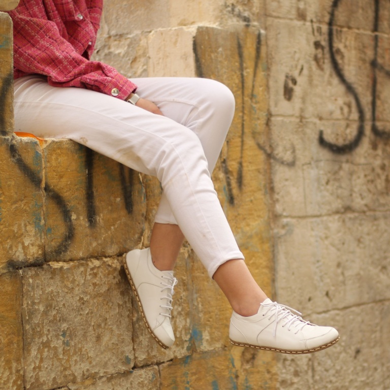 El Yapımı Barefoot Yalınayak Kadın Deri Sneakers Model, Beyaz - Görsel 4