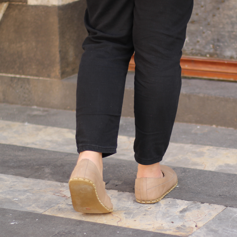 El Yapımı Barefoot Yalınayak Kadın Deri Sevim Model, Bej - Görsel 4