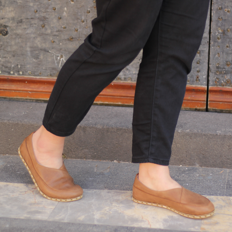 El Yapımı Barefoot Yalınayak Kadın Deri Sevim Model, Mat Kahve - Görsel 4