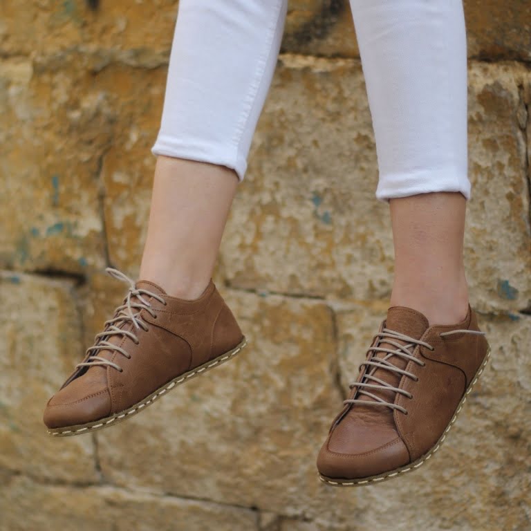 El Yapımı Barefoot Yalınayak Kadın Deri Sneakers Model, Mat Kahve - Görsel 6