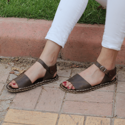 El Yapımı Barefoot Yalınayak Kadın Deri Lena Sandalet, Klasik Kahverengi