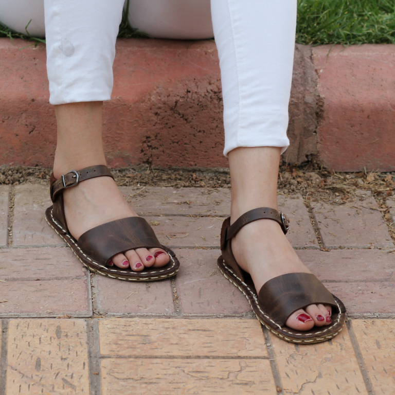 El Yapımı Barefoot Yalınayak Kadın Deri Lena Sandalet, Klasik Kahverengi - Görsel 4