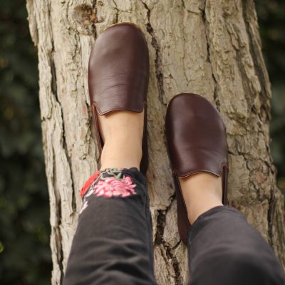 El Yapımı Barefoot Yalınayak Kadın Deri Taylan Model, Fındık Kahve