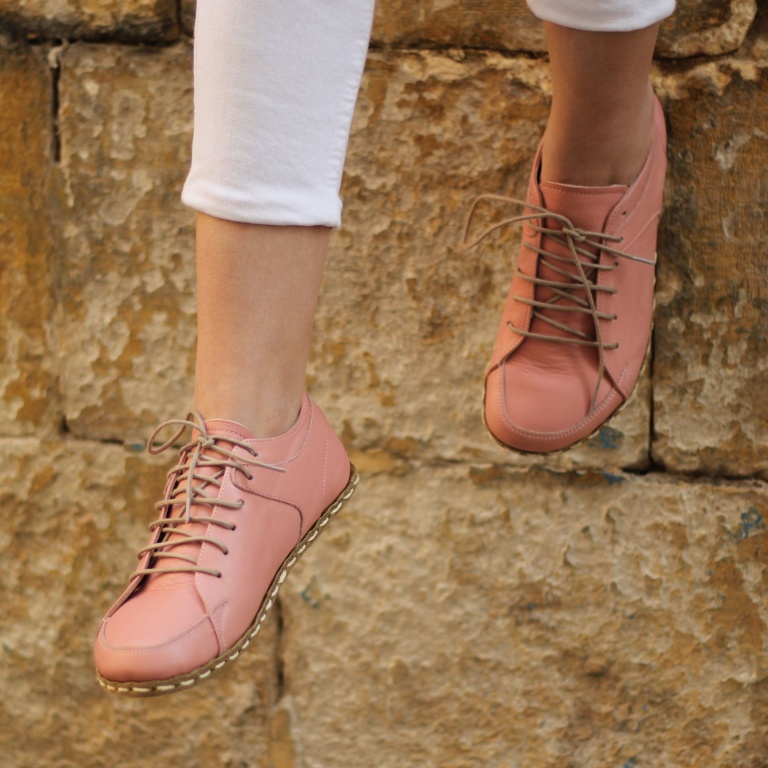 El Yapımı Barefoot Yalınayak Kadın Deri Sneakers Model, Şeker Pembe - Görsel 3