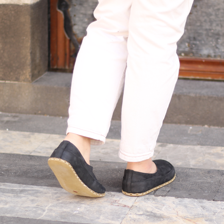 El Yapımı Barefoot Yalınayak Kadın Deri Sevim Model, Mat Siyah - Görsel 2
