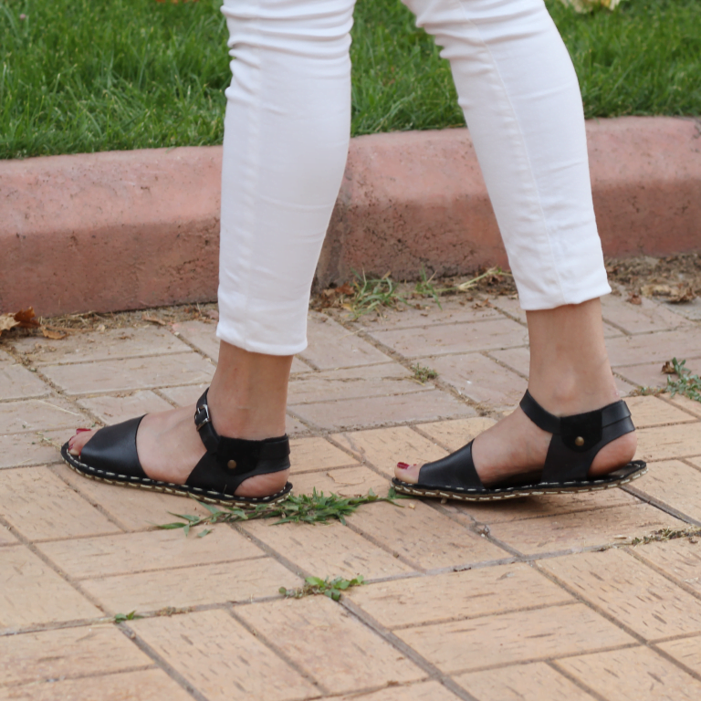 El Yapımı Barefoot Yalınayak Kadın Deri Lena Sandalet, Siyah - Görsel 4
