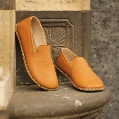 El Yapımı Barefoot Yalınayak Erkek Deri Taylan Model, Hardal Rengi