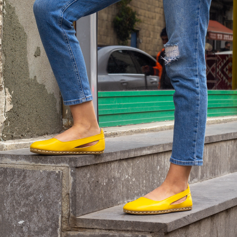 El Yapımı Barefoot Yalınayak Kadın Deri Beril Model, Sarı - Görsel 2