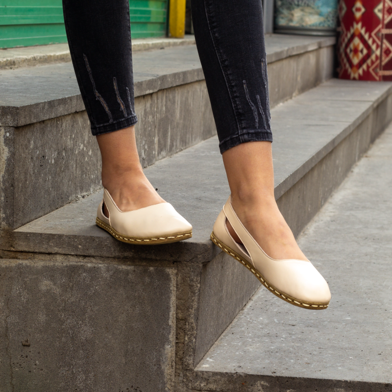 El Yapımı Barefoot Yalınayak Kadın Deri Beril Model, Krem Rengi - Görsel 3