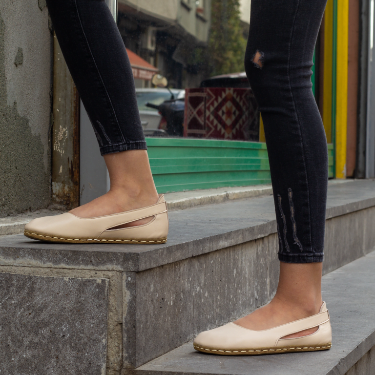El Yapımı Barefoot Yalınayak Kadın Deri Beril Model, Krem Rengi - Görsel 2
