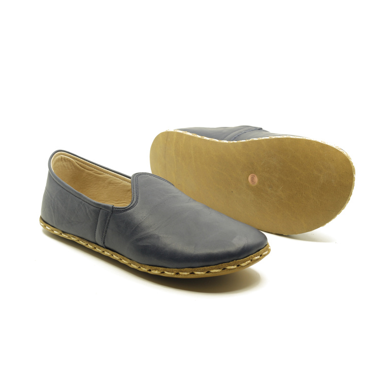 El Yapımı Barefoot Yalınayak Erkek Deri Klasik Model, Lacivert - Görsel 2
