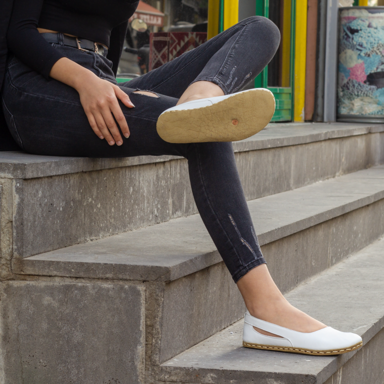 El Yapımı Barefoot Yalınayak Kadın Deri Beril Model, Beyaz - Görsel 4