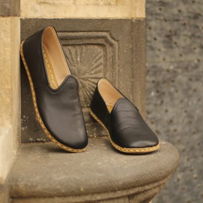 El Yapımı Barefoot Yalınayak Erkek Deri Klasik Model, Siyah