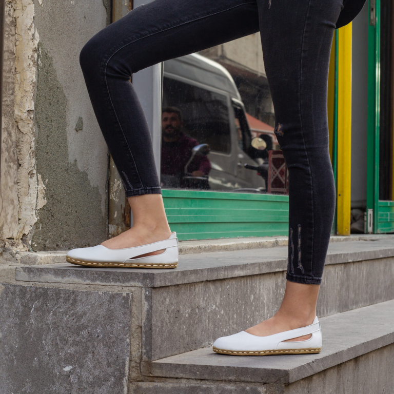 El Yapımı Barefoot Yalınayak Kadın Deri Beril Model, Beyaz - Görsel 5
