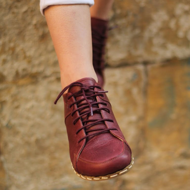 El Yapımı Barefoot Yalınayak Kadın Deri Sneakers Model, Bordo - Görsel 6