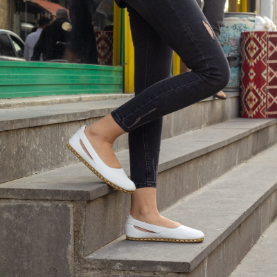 El Yapımı Barefoot Yalınayak Kadın Deri Beril Model, Beyaz