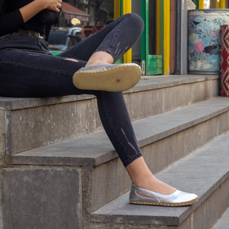 El Yapımı Barefoot Yalınayak Kadın Deri Beril Model, Sılver - Görsel 2