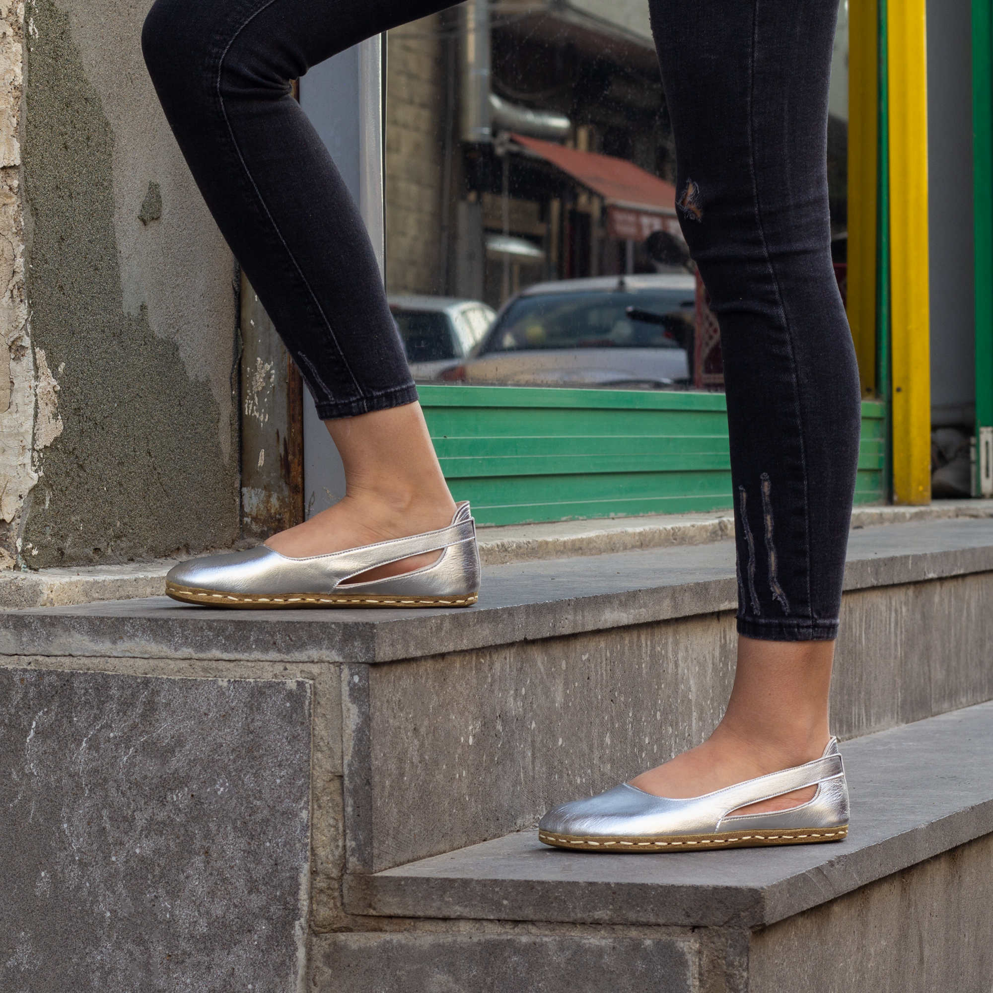 139 El Yapımı Barefoot Yalınayak Kadın Deri Beril Model, Sılver - Görsel 1