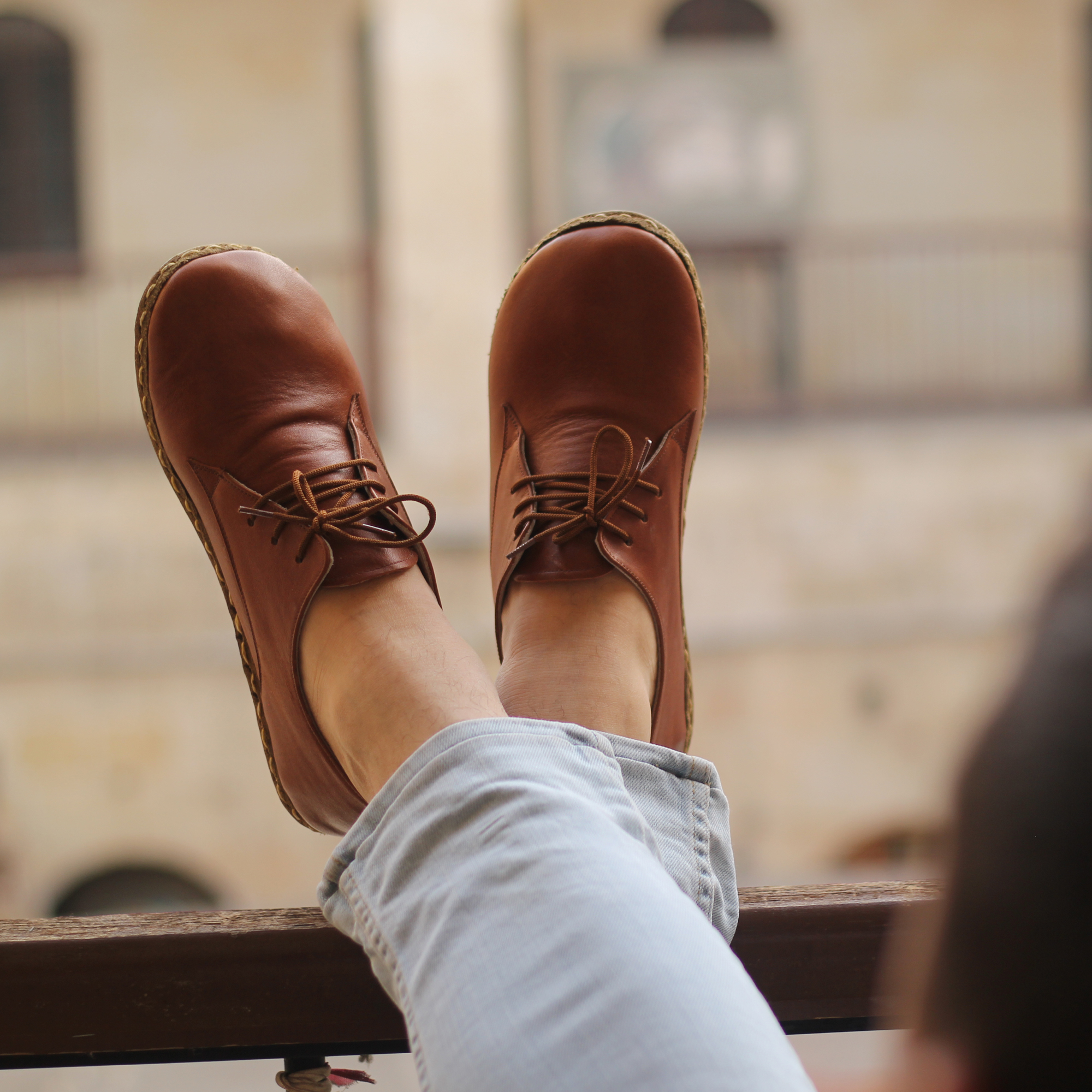 14 El Yapımı Barefoot Yalınayak Erkek Deri Bağcıklı Model, Otantik Kahve - Görsel 1