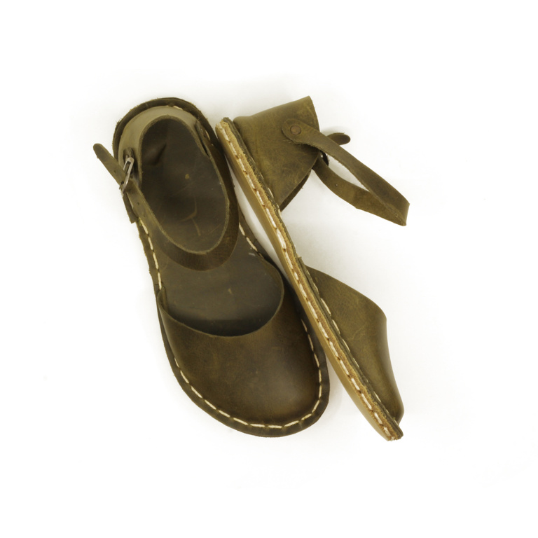 El Yapımı Barefoot Yalınayak Kadın Deri Sandalet Model, Zeytin Yeşili - Görsel 4