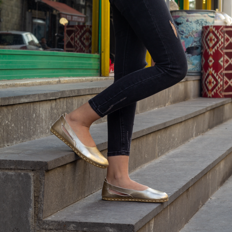 El Yapımı Barefoot Yalınayak Kadın Deri Beril Model, Gold - Görsel 4