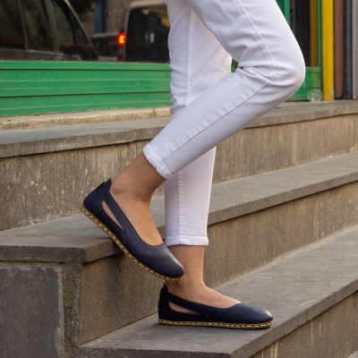El Yapımı Barefoot Yalınayak Kadın Deri Beril Model, Lacivert