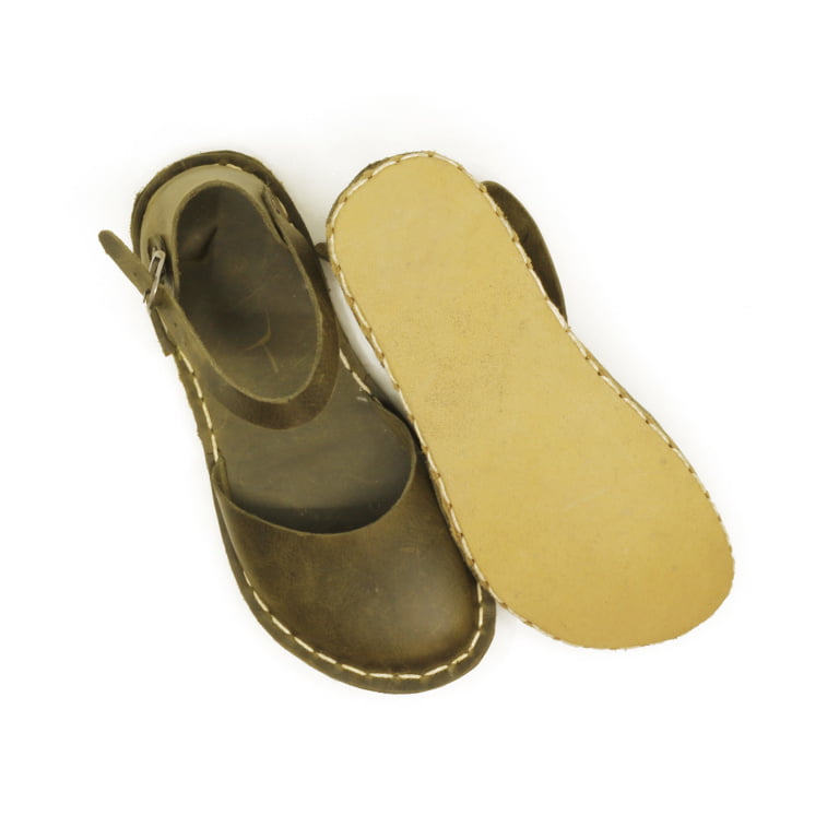 El Yapımı Barefoot Yalınayak Kadın Deri Sandalet Model, Zeytin Yeşili - Görsel 3