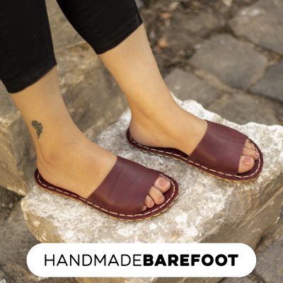El Yapımı Barefoot Yalınayak Kadın Deri Boyka Terlik, Bordo