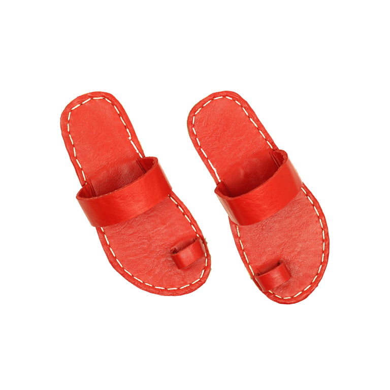 El Yapımı Barefoot Yalınayak Kadın Deri Parmak Arası Terlik, Kırmızı - Görsel 5