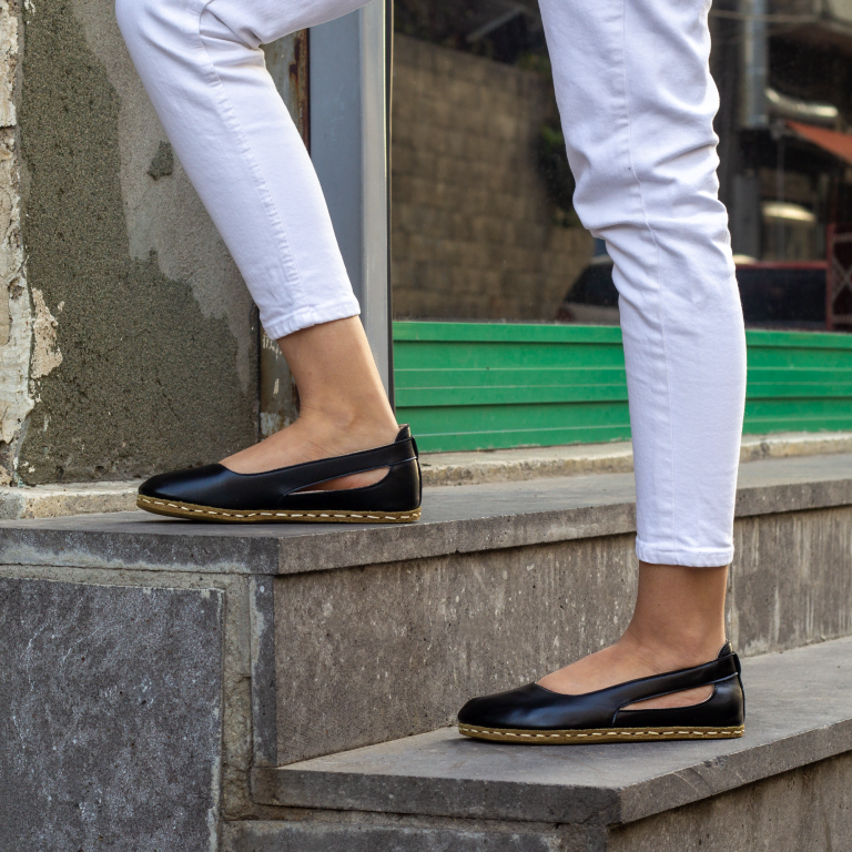 El Yapımı Barefoot Yalınayak Kadın Deri Beril Model, Siyah - Görsel 3