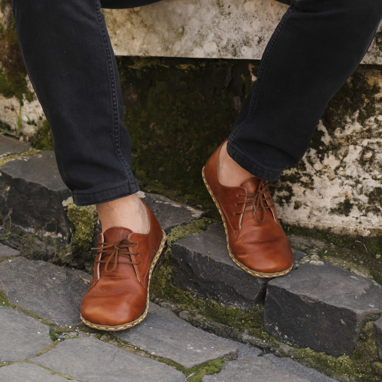 El Yapımı Barefoot Yalınayak Erkek Deri Bağcıklı Model, Otantik Kahve - Görsel 2
