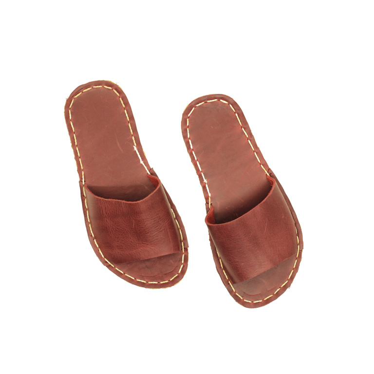El Yapımı Barefoot Yalınayak Kadın Deri Boyka Terlik, Bordo - Görsel 7