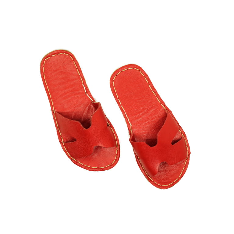 El Yapımı Barefoot Yalınayak Kadın Deri Aloha Terlik, Kırmızı - Görsel 4