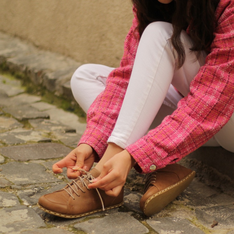 El Yapımı Barefoot Yalınayak Kadın Deri Sneakers Model, Mat Kahve - Görsel 3