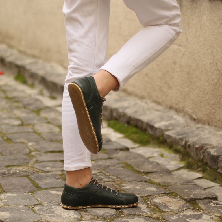 El Yapımı Barefoot Yalınayak Kadın Deri Sneakers Model, Petrol Yeşili - Görsel 2