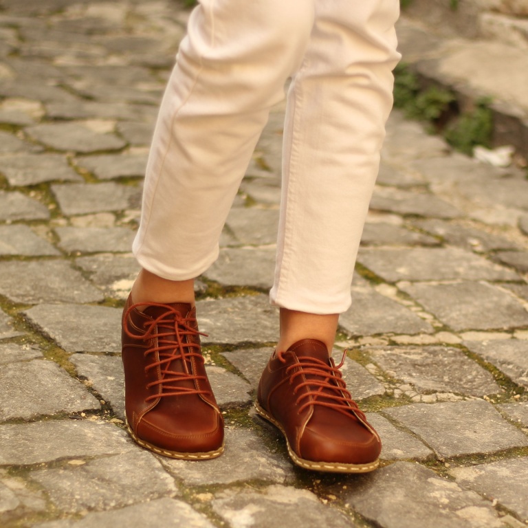 El Yapımı Barefoot Yalınayak Kadın Deri Sneakers Model, Crazy Kahve - Görsel 2