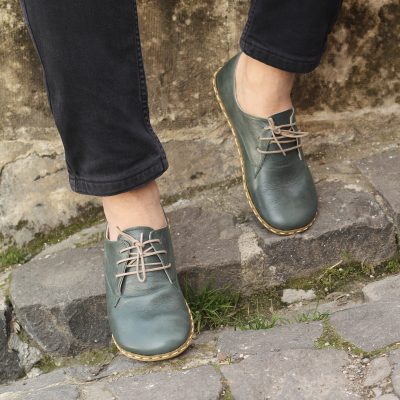 El Yapımı Barefoot Yalınayak Erkek Deri Bağcıklı Model, Petrol Yeşili