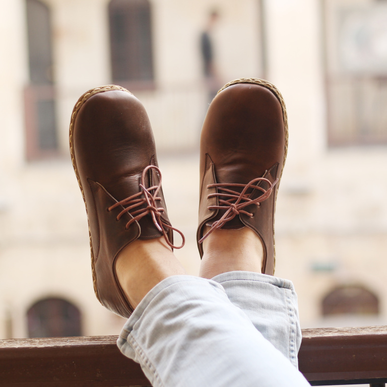 El Yapımı Barefoot Yalınayak Erkek Deri Bağcıklı Model, Klasik Kahverengi - Görsel 2