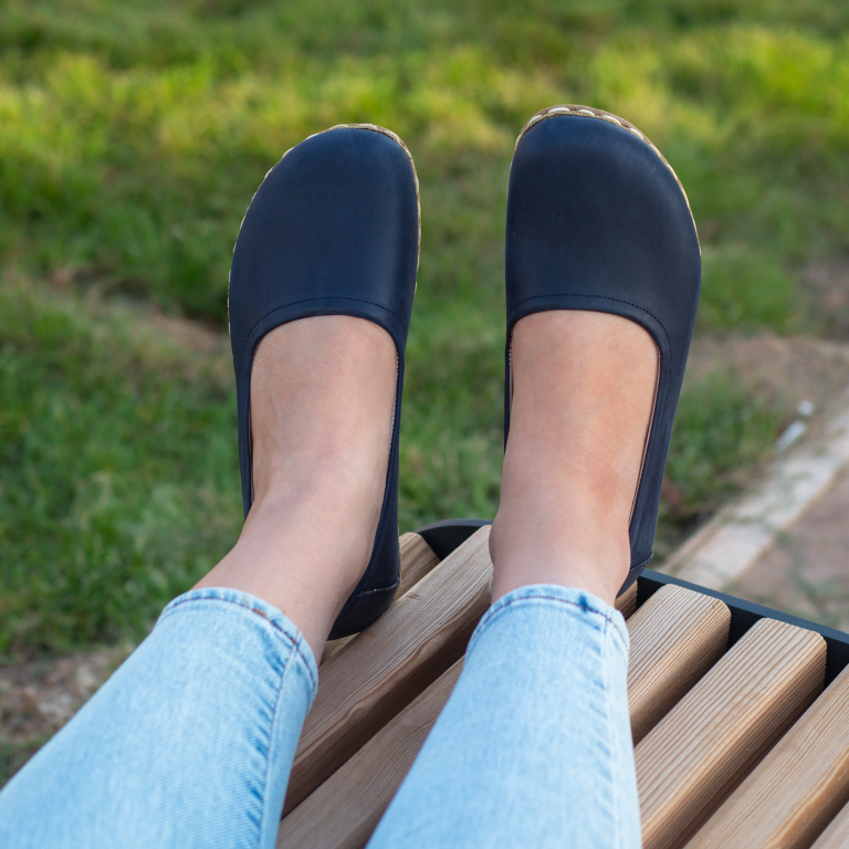 El Yapımı Barefoot Yalınayak Kadın Deri Babet Model, Lacivert - Görsel 7