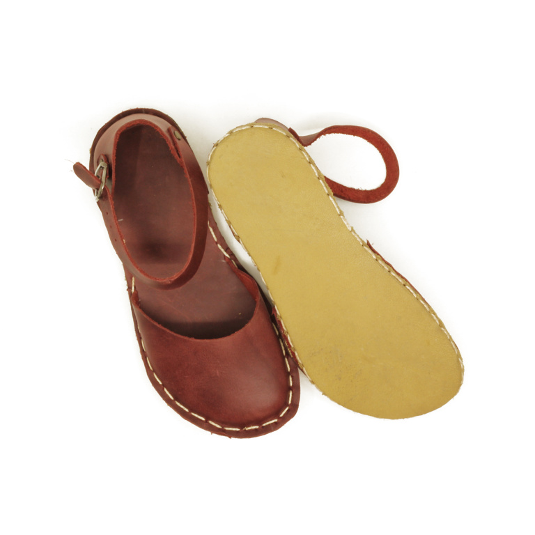 El Yapımı Barefoot Yalınayak Kadın Deri Sandalet Model, Bordo - Görsel 4