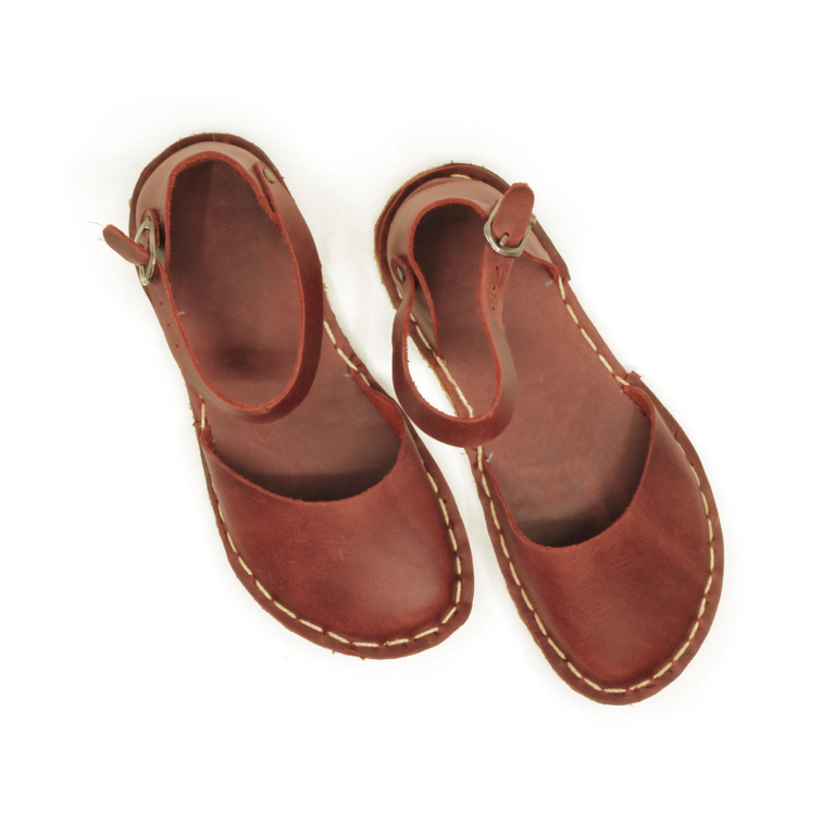 El Yapımı Barefoot Yalınayak Kadın Deri Sandalet Model, Bordo - Görsel 6