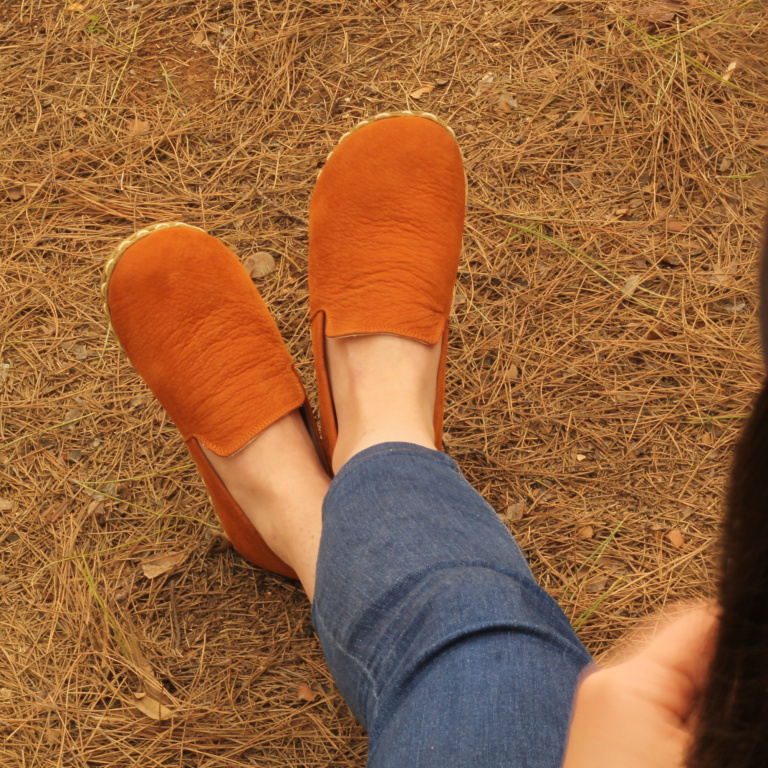 El Yapımı Barefoot Yalınayak Kadın Deri Taylan Model, Hardal Nubuk - Görsel 2
