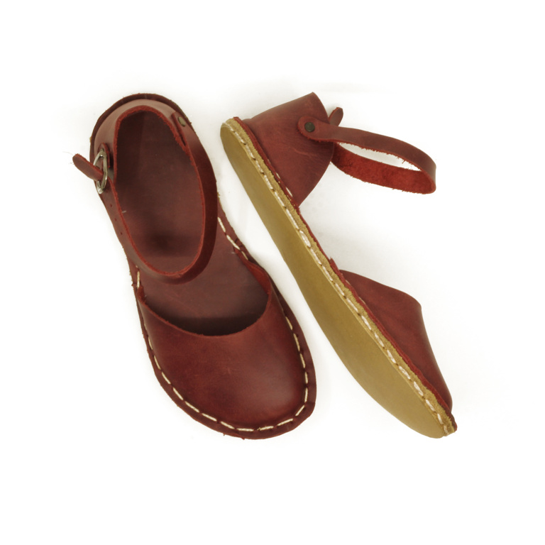 El Yapımı Barefoot Yalınayak Kadın Deri Sandalet Model, Bordo - Görsel 5